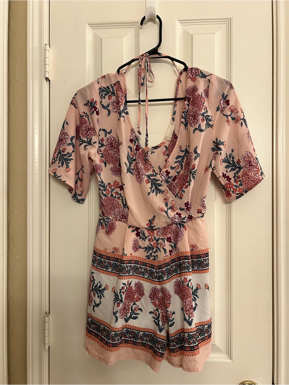 Altar’d State Peach Floral Wrap Romper Size Small